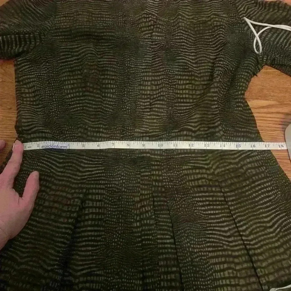 Akris Brown Black Pattern Cotton Pleated Midi Dress, Womens Size 10 - Picture 14 of 16